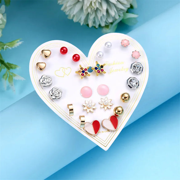 1 Set Simple Style Classic Style Heart Shape Inlay Alloy Rhinestones Ear Studs