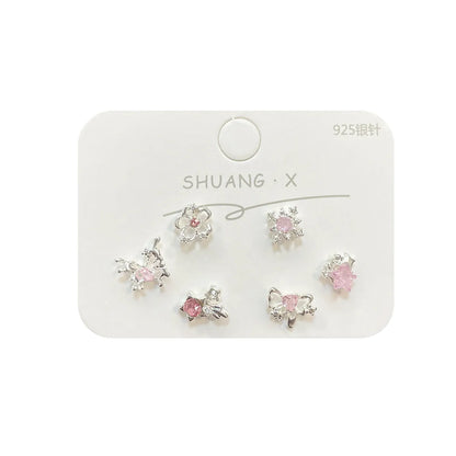 1 Set Simple Style Classic Style Insect Heart Shape Bow Knot Inlay Alloy Rhinestones Ear Studs