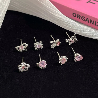 1 Set Simple Style Classic Style Insect Heart Shape Bow Knot Inlay Alloy Rhinestones Ear Studs