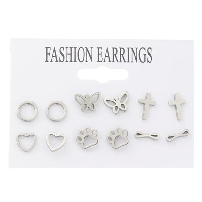 1 Set Simple Style Cross Moon Heart Shape Hollow Out Titanium Steel Ear Studs