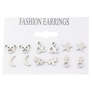 1 Set Simple Style Cross Moon Heart Shape Hollow Out Titanium Steel Ear Studs