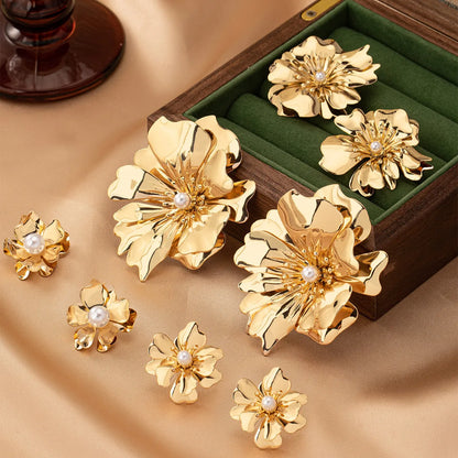 1 Set Simple Style Flower Plating Alloy Ear Studs