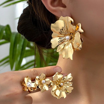 1 Set Simple Style Flower Plating Alloy Ear Studs