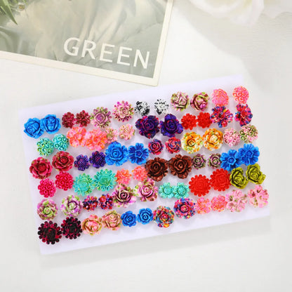 1 Set Simple Style Flower Plating Inlay Resin Artificial Gemstones Resin Gold Plated Silver Plated Ear Studs