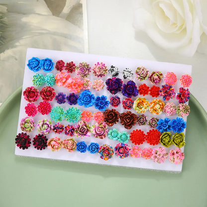 1 Set Simple Style Flower Plating Inlay Resin Artificial Gemstones Resin Gold Plated Silver Plated Ear Studs