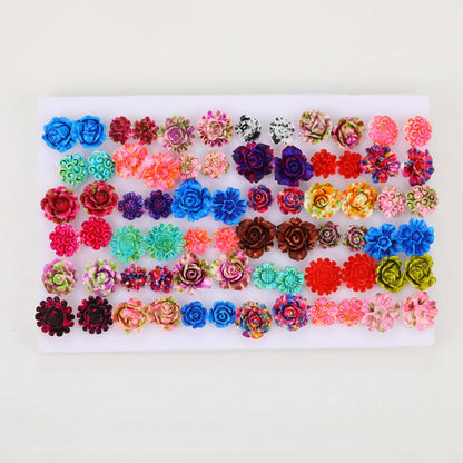 1 Set Simple Style Flower Plating Inlay Resin Artificial Gemstones Resin Gold Plated Silver Plated Ear Studs