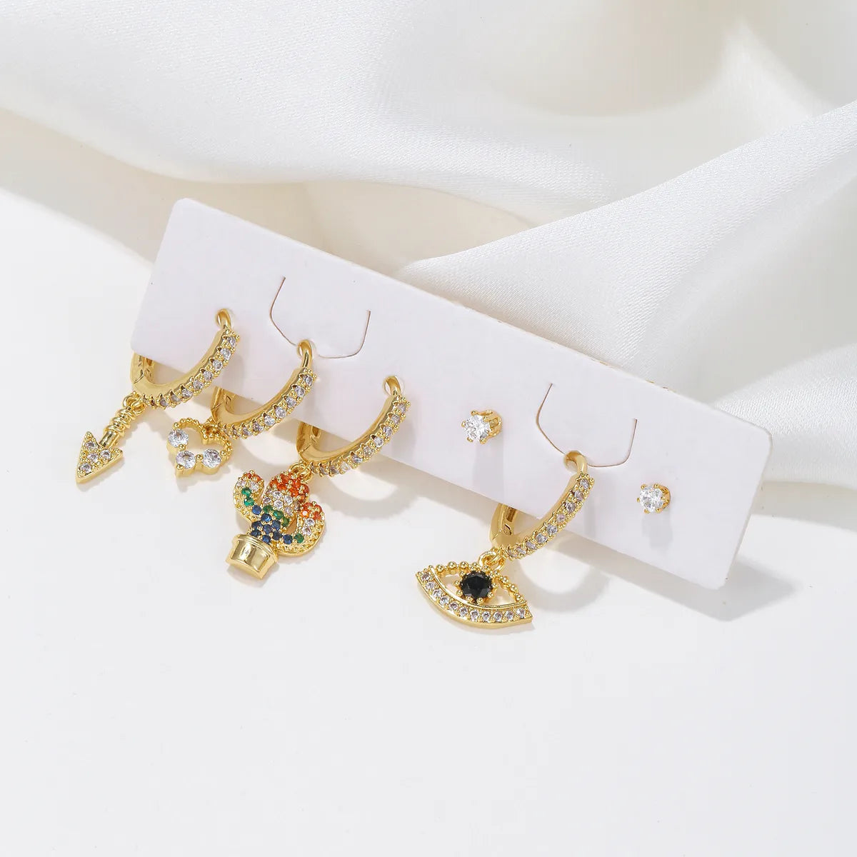 1 Set Simple Style Geometric Plating Inlay Brass Zircon 18k Gold Plated Silver Plated Drop Earrings