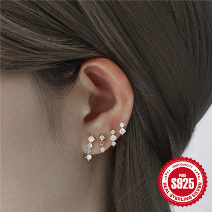 1 Set Simple Style Geometric Solid Color Plating Inlay Sterling Silver Zircon Ear Studs