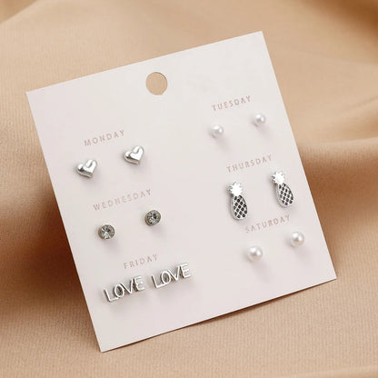 1 Set Simple Style Heart Shape Flower Butterfly Alloy Ear Studs