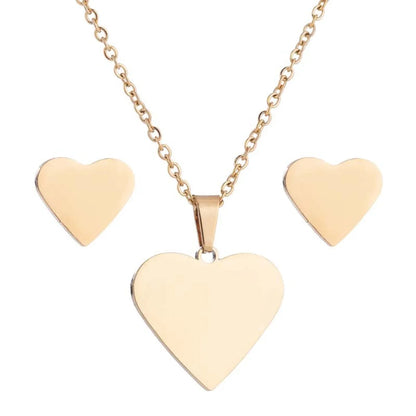 1 Set Simple Style Heart Shape Titanium Steel Plating Earrings Necklace