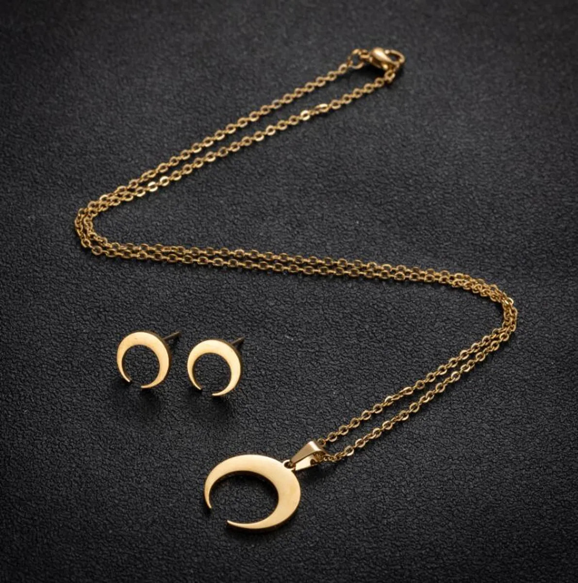 1 Set Simple Style Moon Titanium Steel Plating Earrings Necklace