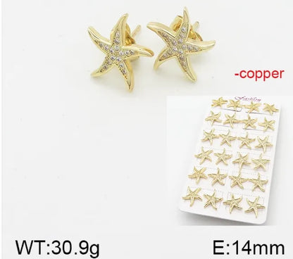 1 Set Simple Style Rabbit Star Moon Copper Ear Studs