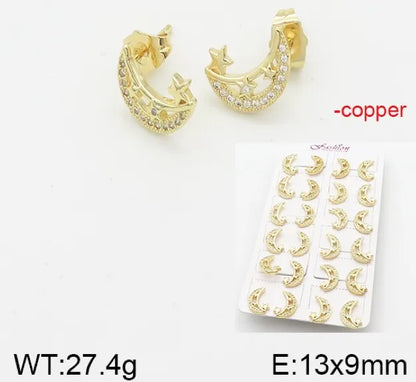 1 Set Simple Style Rabbit Star Moon Copper Ear Studs