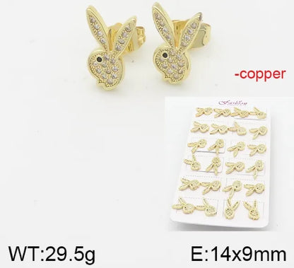 1 Set Simple Style Rabbit Star Moon Copper Ear Studs