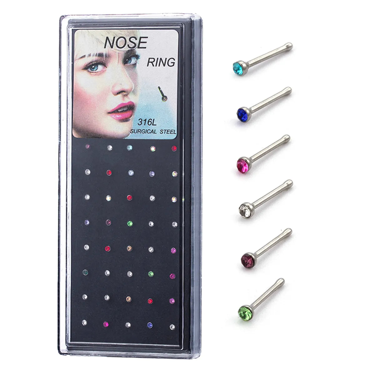 1 Set Simple Style Round Stainless Steel Inlay Rhinestones Nose Studs