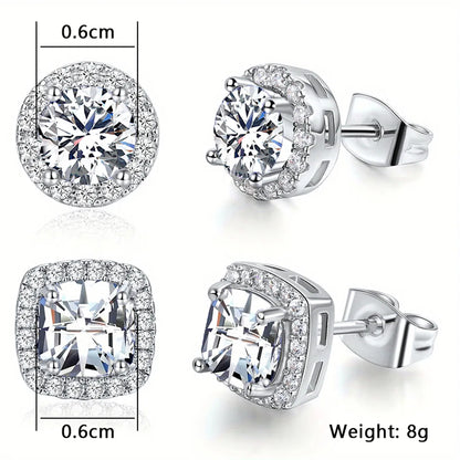 1 Set Simple Style Shiny Round Square Plating Inlay Copper Zircon White Gold Plated Gold Plated Ear Studs