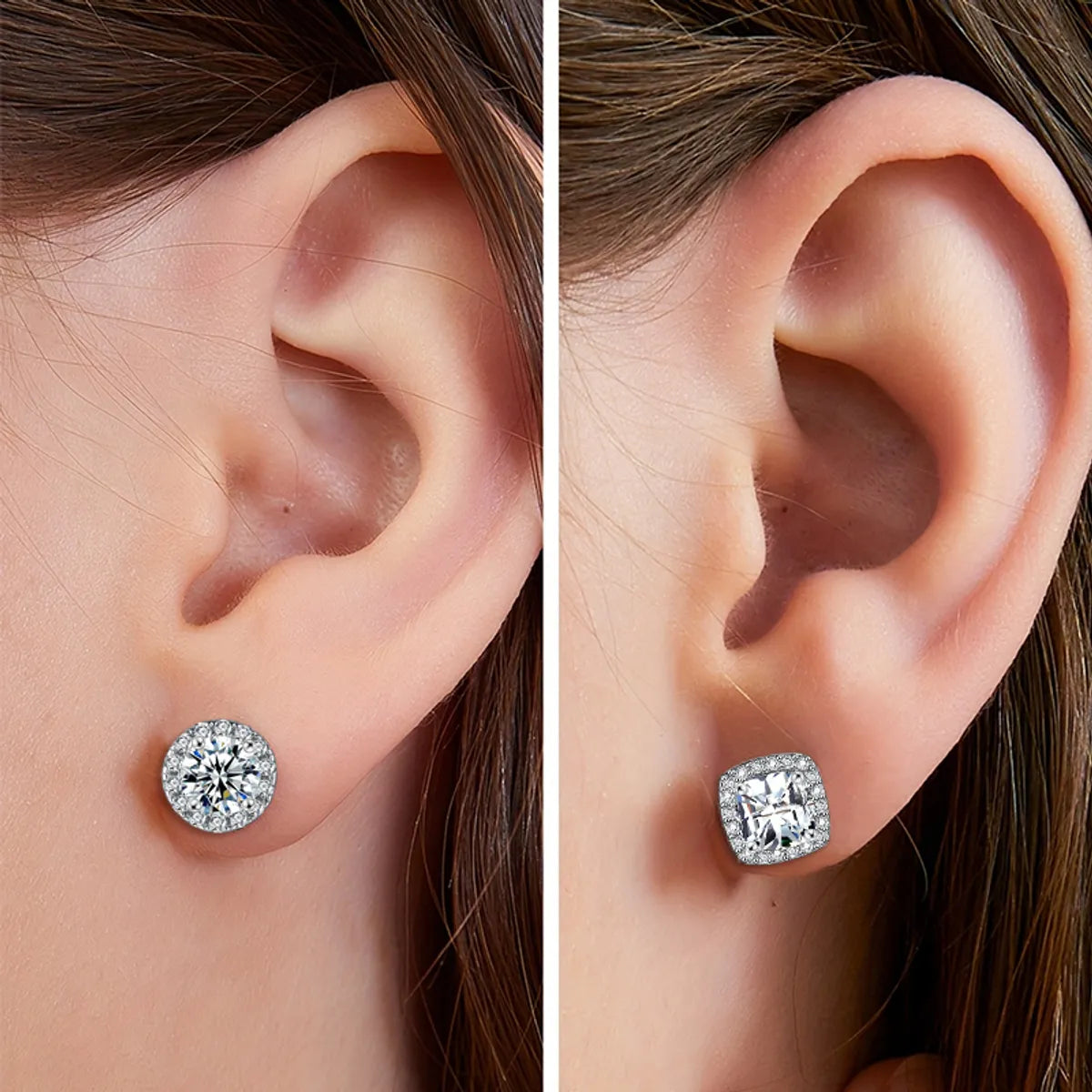 1 Set Simple Style Shiny Round Square Plating Inlay Copper Zircon White Gold Plated Gold Plated Ear Studs