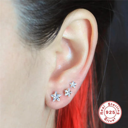 1 Set Simple Style Solid Color Inlay Sterling Silver Zircon Ear Studs