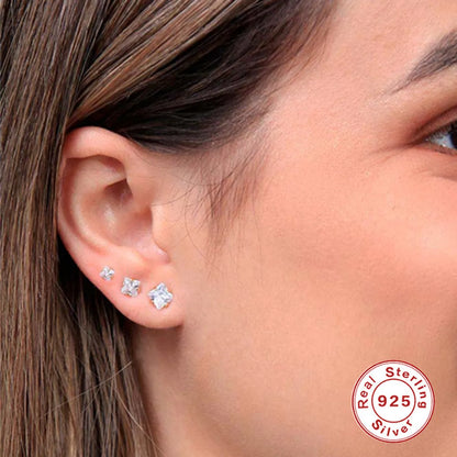 1 Set Simple Style Solid Color Inlay Sterling Silver Zircon Ear Studs