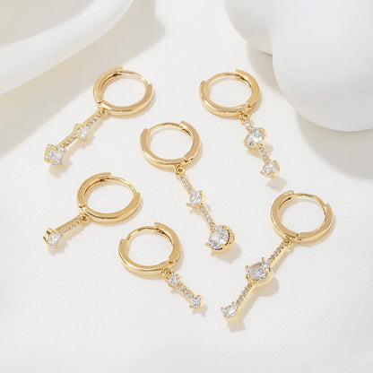 1 Set Simple Style Solid Color Plating Inlay Brass Zircon 18k Gold Plated Silver Plated Drop Earrings