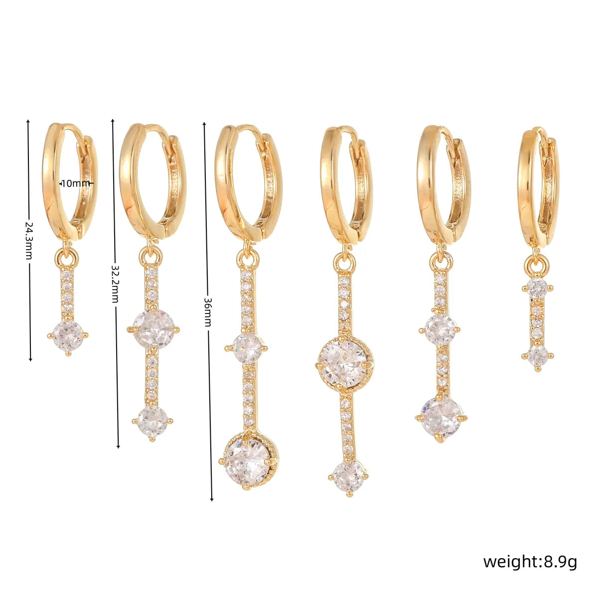 1 Set Simple Style Solid Color Plating Inlay Brass Zircon 18k Gold Plated Silver Plated Drop Earrings