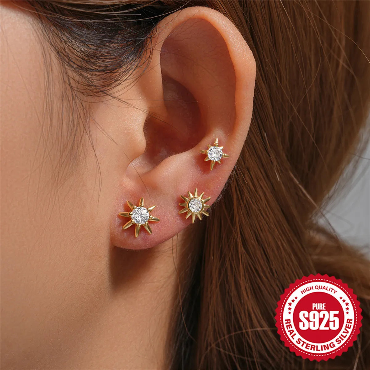 1 Set Simple Style Star Butterfly Plating Sterling Silver Hoop Earrings Ear Studs