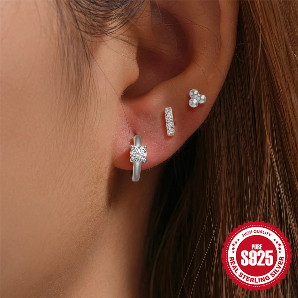 1 Set Simple Style Star Butterfly Plating Sterling Silver Hoop Earrings Ear Studs