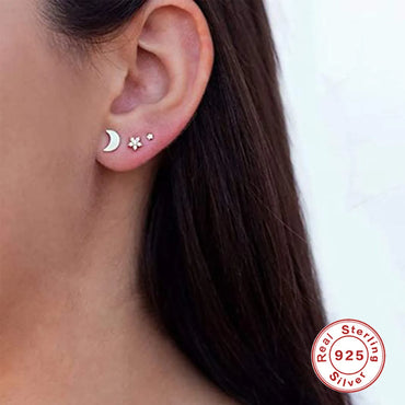 1 Set Simple Style Star Heart Shape Plating Sterling Silver Ear Studs