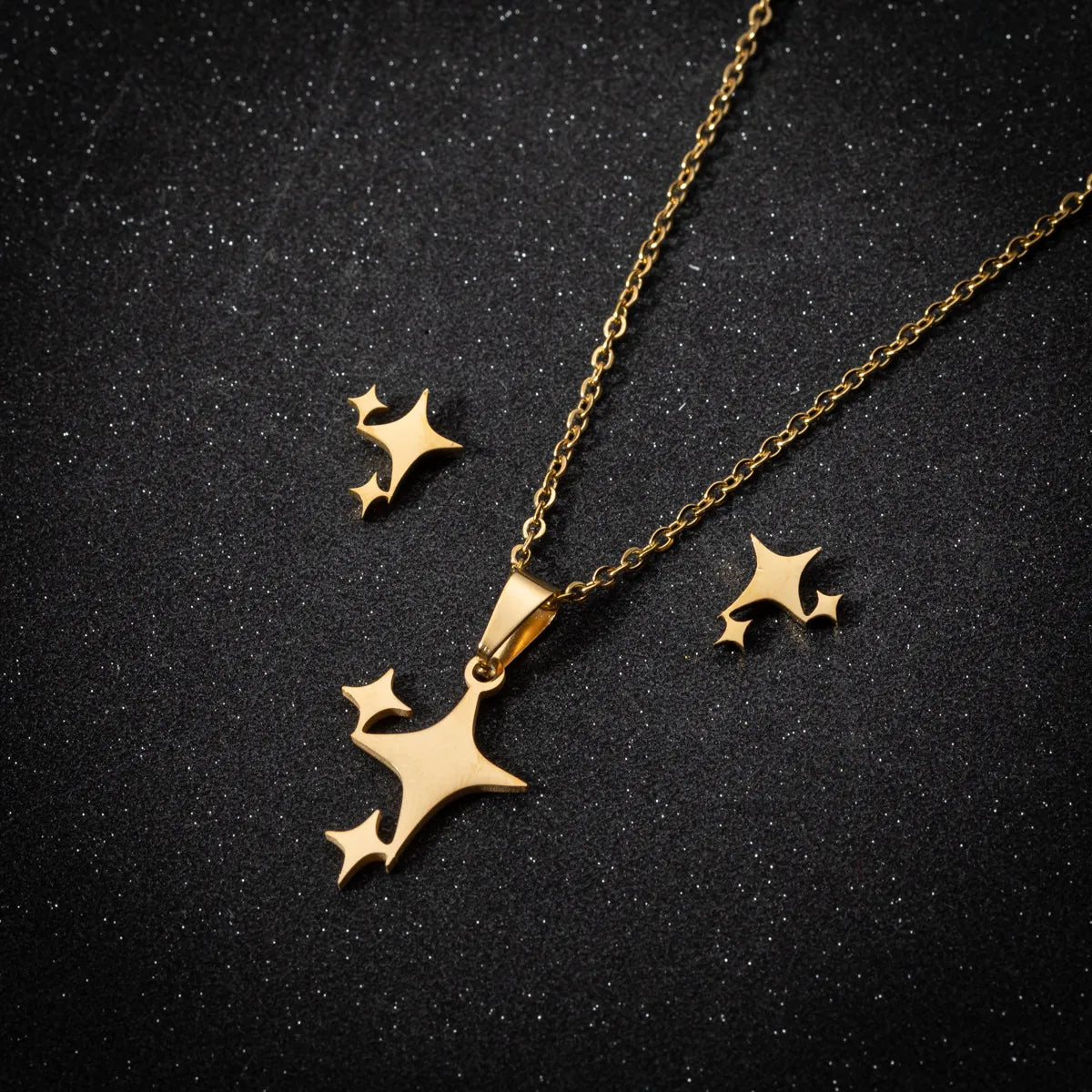 1 Set Simple Style Star Stainless Steel Titanium Steel Plating Earrings Necklace