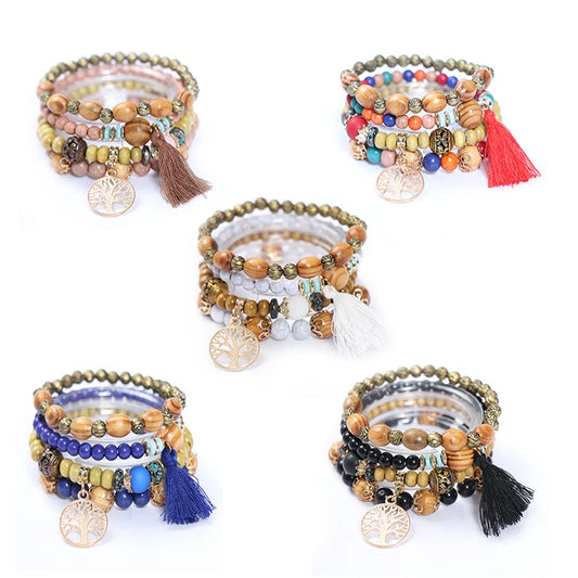 1 Set Simple Style Tree Arylic Alloy Resin Beaded Tassel Plating Women's Bracelets