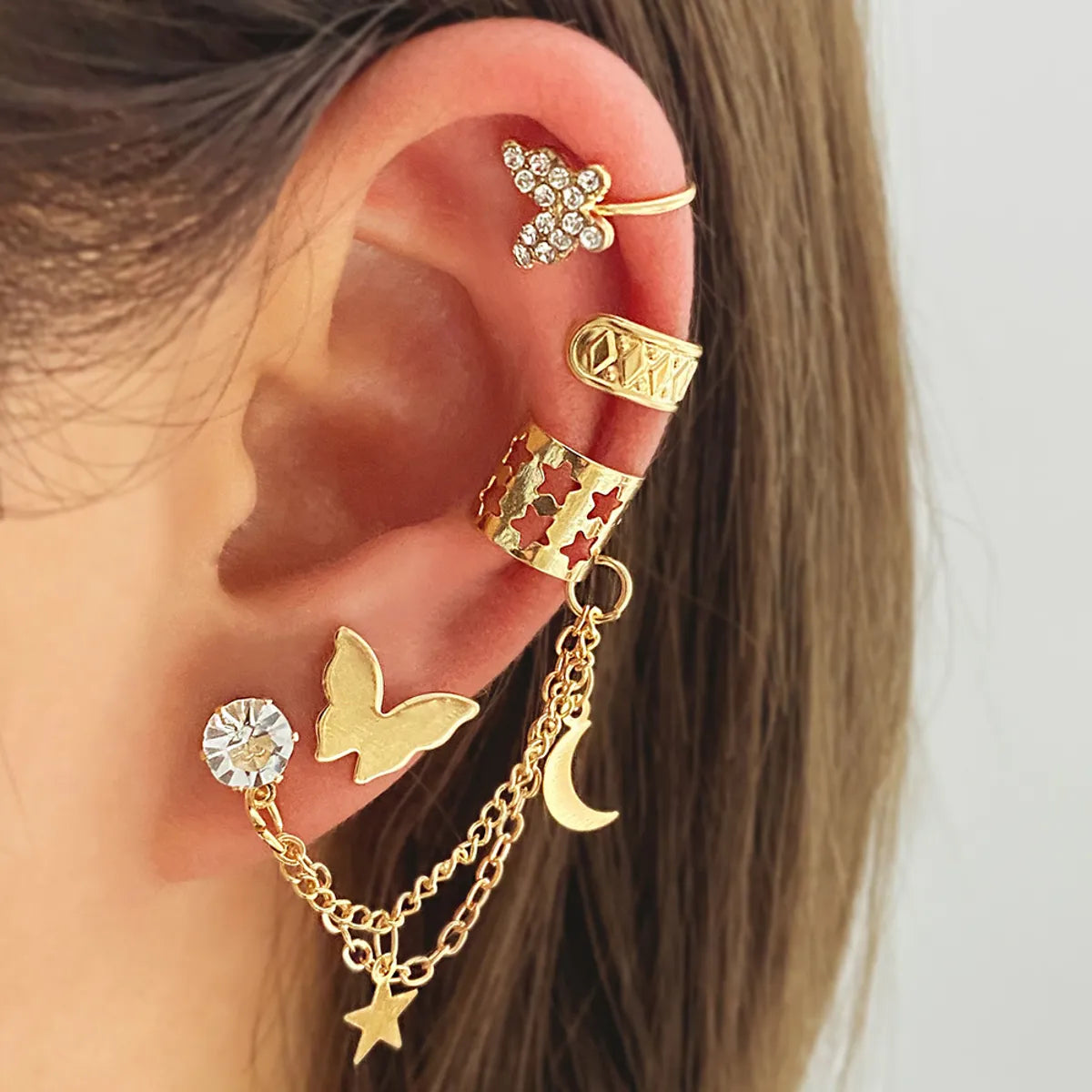 1 Set Simple Style U Shape Geometric Butterfly Plating Alloy Ear Cuffs Ear Studs