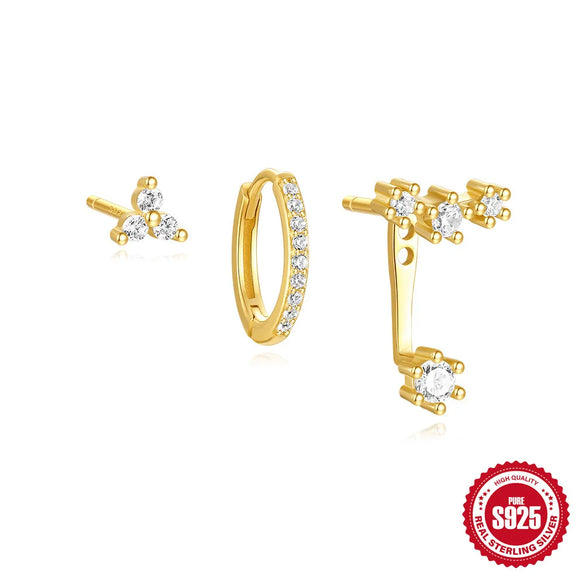 1 Set Sterling Silver Zircon Geometric Earrings