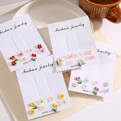 1 Set Sweet Flower Butterfly Resin Metal Enamel Women's Earrings