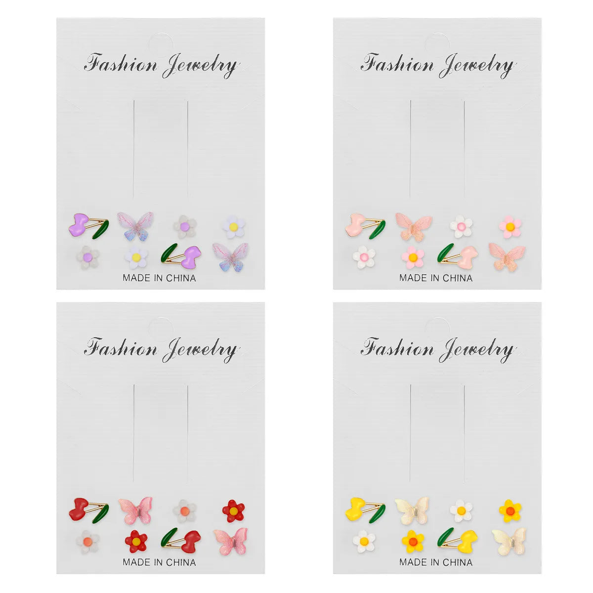 1 Set Sweet Flower Butterfly Resin Metal Enamel Women's Earrings