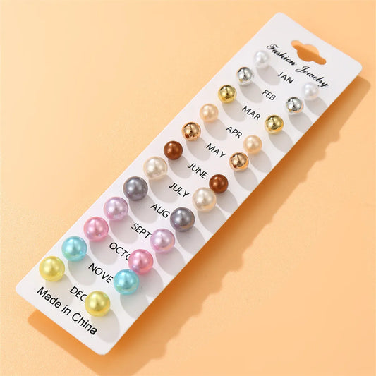 1 Set Sweet Geometric Solid Color Stoving Varnish Imitation Pearl Ear Studs