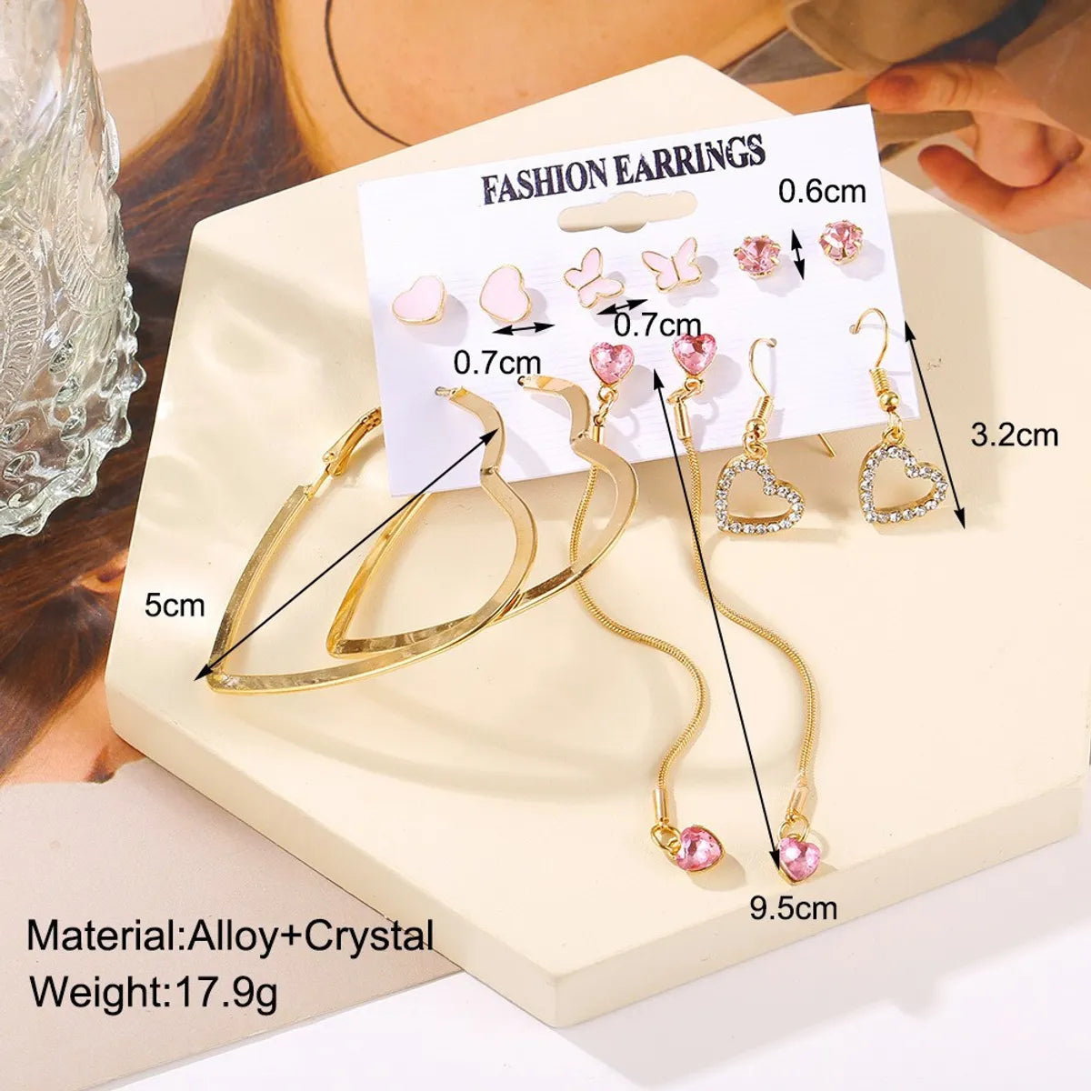 1 Set Sweet Heart Shape Butterfly Plating Inlay Alloy Artificial Crystal Drop Earrings