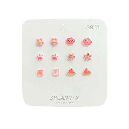 1 Set Sweet Heart Shape Flower Bow Knot Alloy Ear Studs