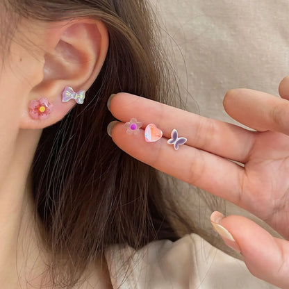 1 Set Sweet Heart Shape Flower Bow Knot Alloy Ear Studs