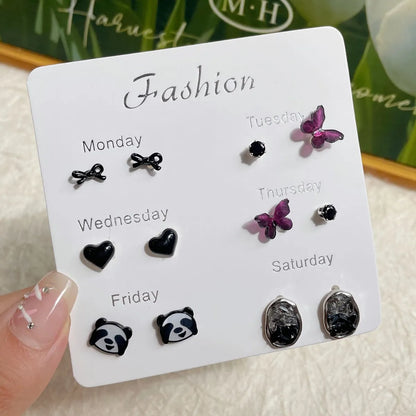 1 Set Sweet Heart Shape Flower Bow Knot Alloy Ear Studs