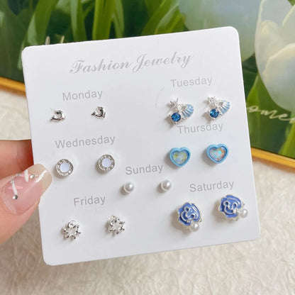 1 Set Sweet Heart Shape Flower Bow Knot Alloy Ear Studs