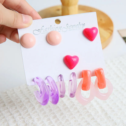 1 Set Sweet Heart Shape Plating Resin Drop Earrings Ear Studs