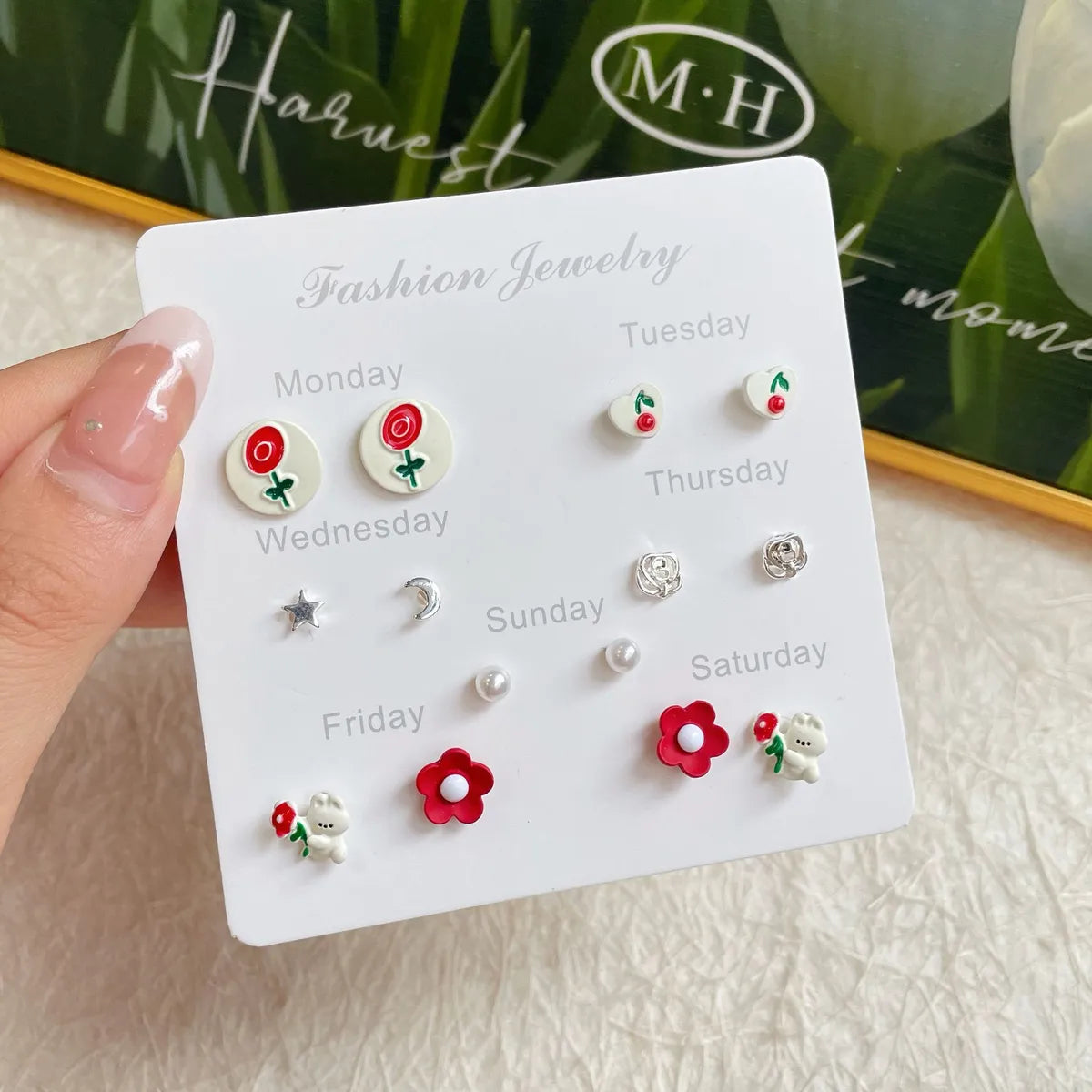 1 Set Sweet Leaf Insect Flower Spray Paint Enamel Inlay Plastic Resin Pearl Ear Studs