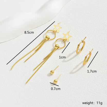 1 Set Sweet Simple Style Artistic Star Tree Tassel Hollow Out 201 Stainless Steel 18K Gold Plated Drop Earrings Ear Studs