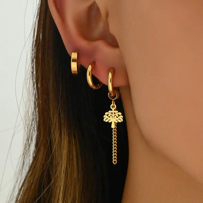 1 Set Sweet Simple Style Artistic Star Tree Tassel Hollow Out 201 Stainless Steel 18K Gold Plated Drop Earrings Ear Studs