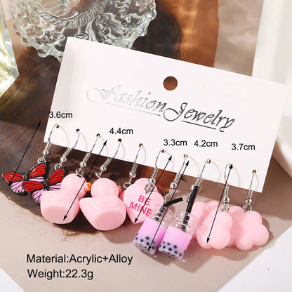 1 Set Sweet Simple Style Clouds Heart Shape Butterfly Arylic Drop Earrings