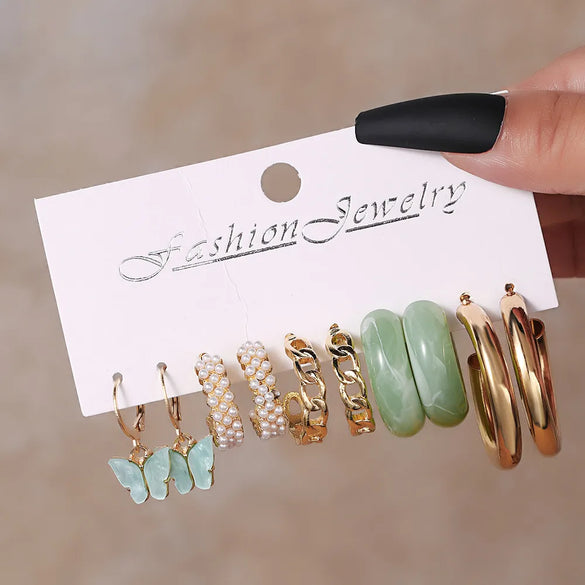 1 Set Sweet Simple Style Round Butterfly Leopard Inlay Arylic Artificial Pearls Earrings