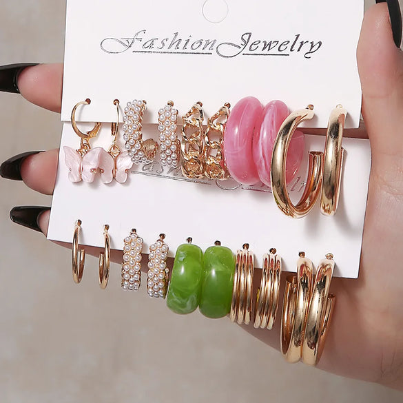 1 Set Sweet Simple Style Round Butterfly Leopard Inlay Arylic Artificial Pearls Earrings
