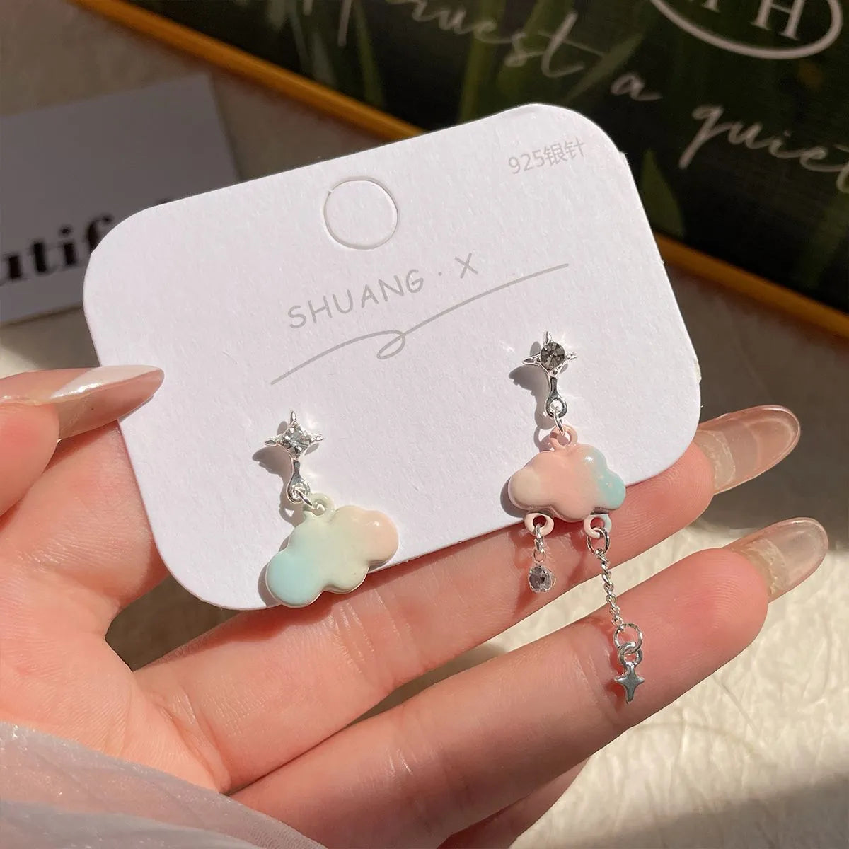 1 Set Sweet Star Moon Enamel Alloy Drop Earrings Ear Studs