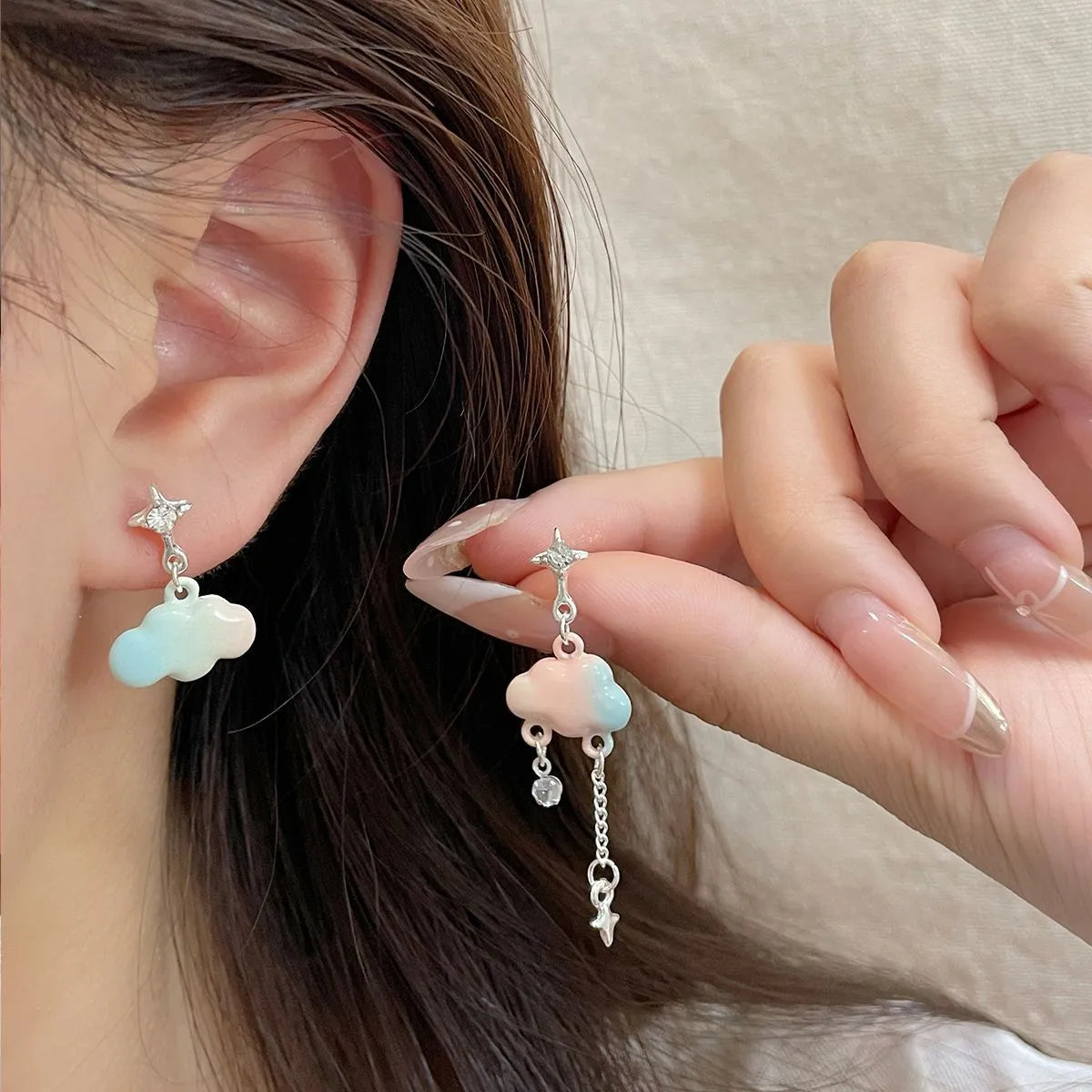 1 Set Sweet Star Moon Enamel Alloy Drop Earrings Ear Studs