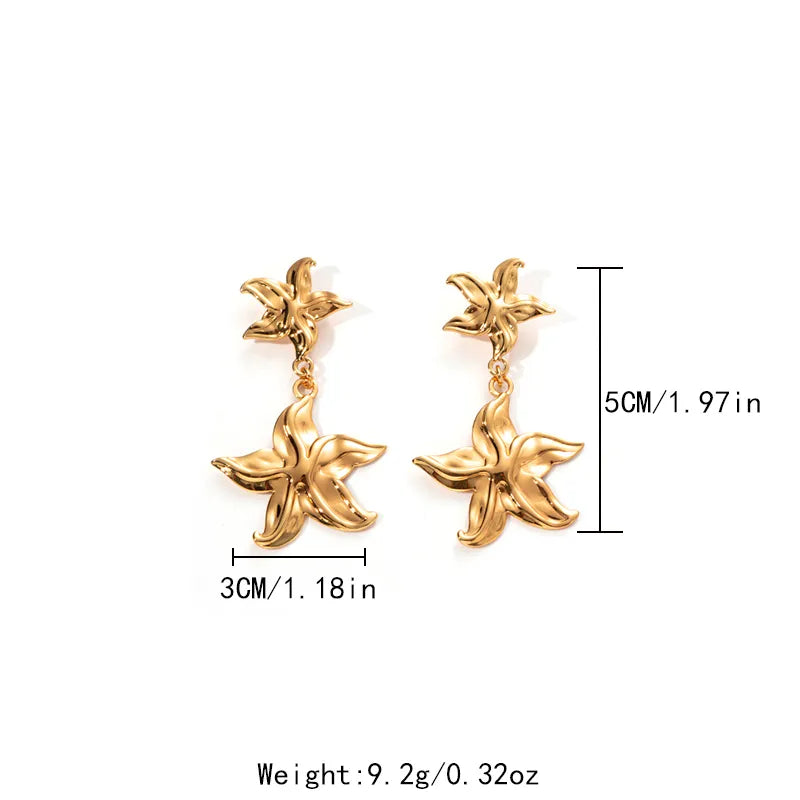 1 Set Vacation Beach Streetwear Starfish Conch Plating Inlay 304 Stainless Steel Pearl 14K Gold Plated Jewelry Set